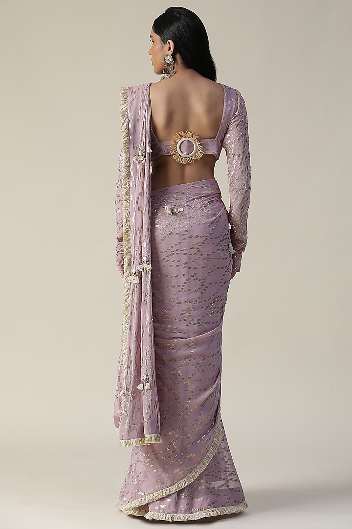Lilac Georgette Pre-Draped Wedding Saree Set by Arpita Sulakshana at Pernia's Pop Up Shop