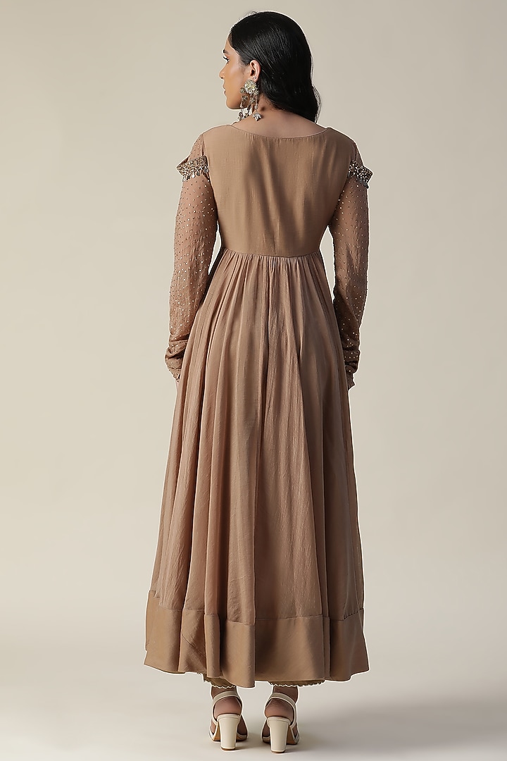 Cocoa Brown Chanderi Wedding Anarkali Set by Arpita Sulakshana at Pernia's Pop Up Shop
