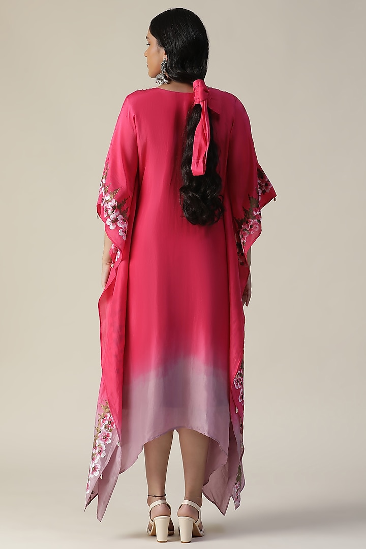 Hot Pink Georgette Hand-Painted Kaftan by Arpita Sulakshana at Pernia's Pop Up Shop