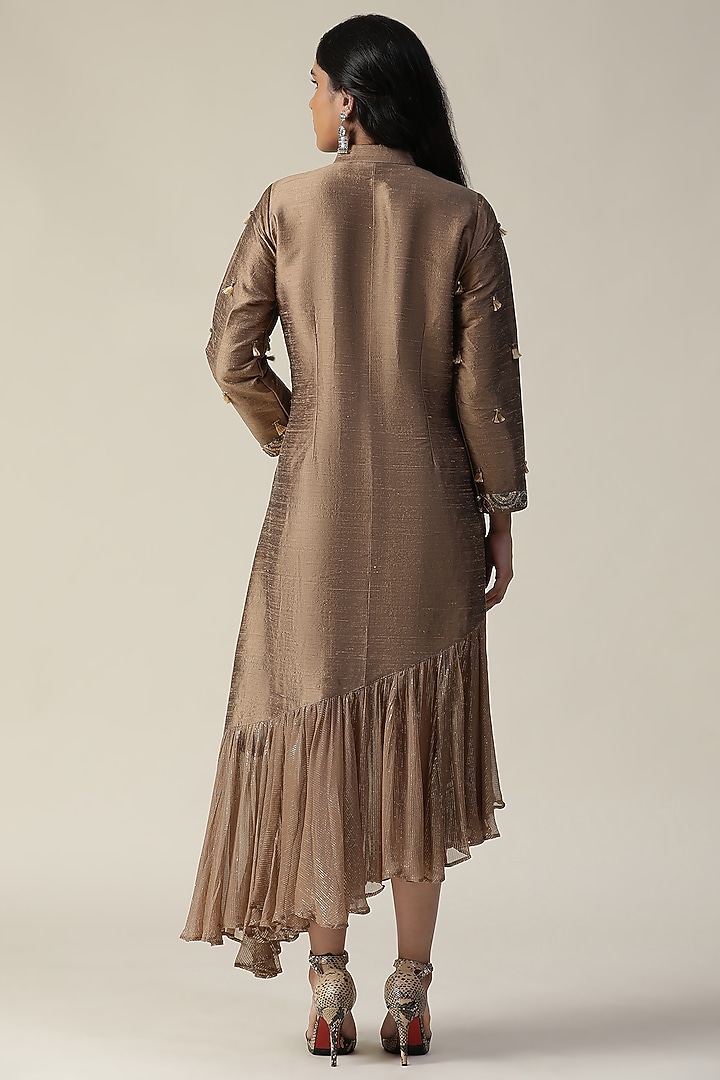 Cocoa Brown Raw Silk Embroidered Tunic by Arpita Sulakshana at Pernia's Pop Up Shop