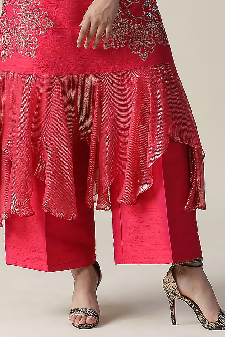 Pink Raw Silk Printed & Embroidered Tunic Set by Arpita Sulakshana at Pernia's Pop Up Shop