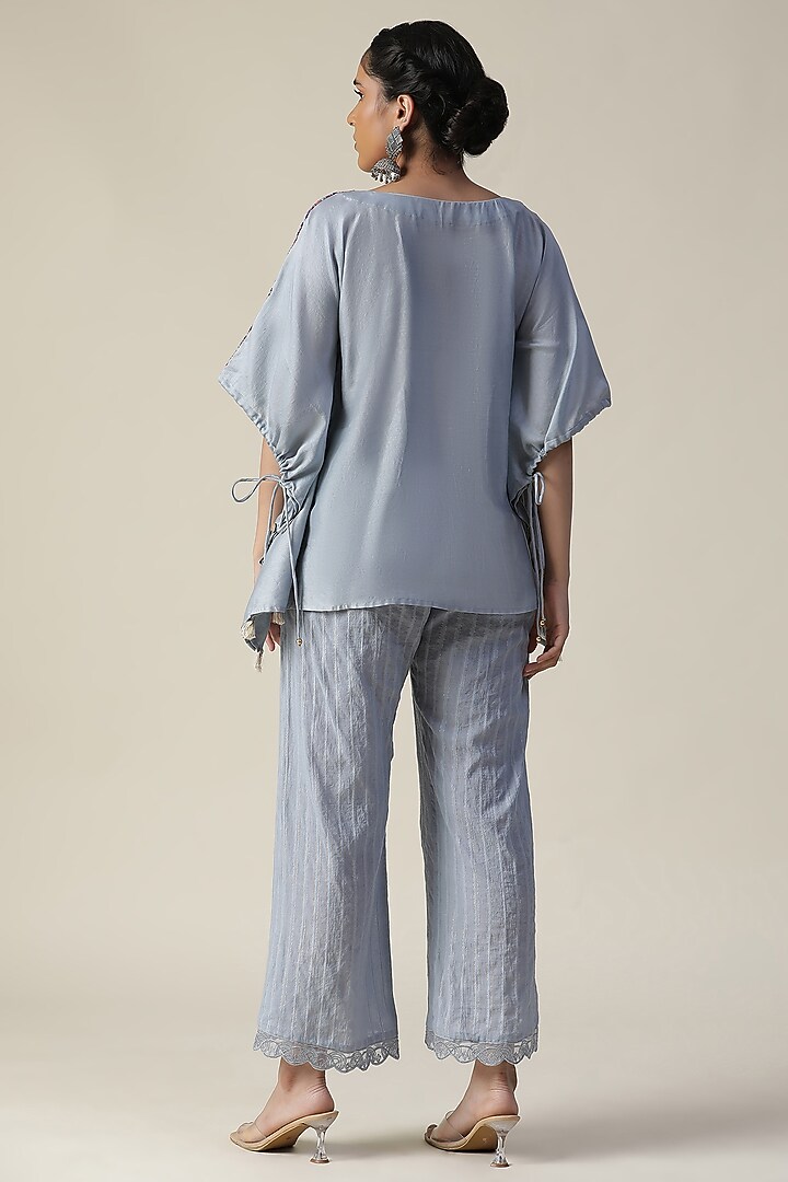 Ice Blue Chander Silk Printed & Embroidered Co-Ord Set by Arpita Sulakshana at Pernia's Pop Up Shop