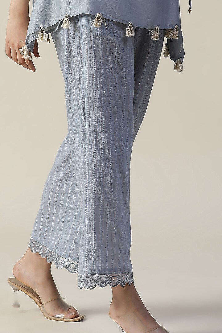 Ice Blue Chander Silk Printed & Embroidered Co-Ord Set by Arpita Sulakshana at Pernia's Pop Up Shop