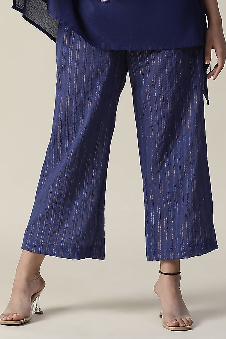 Cobalt Blue Chander Silk Printed & Embroidered Co-Ord Set by Arpita Sulakshana at Pernia's Pop Up Shop