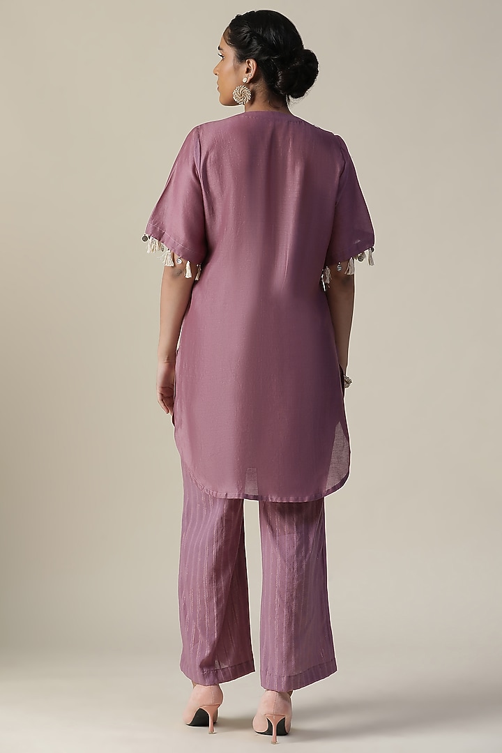 Rosy Mauve Chanderi Silk Handpainted & Embroidered Co-ord Set by Arpita Sulakshana at Pernia's Pop Up Shop