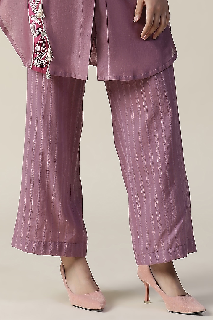 Rosy Mauve Chanderi Silk Handpainted & Embroidered Co-ord Set by Arpita Sulakshana at Pernia's Pop Up Shop