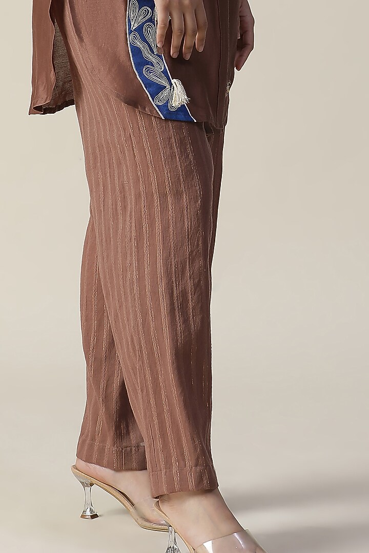 Brown Chanderi Silk Handpainted & Embroidered Co-Ord Set by Arpita Sulakshana at Pernia's Pop Up Shop