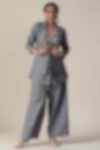 Charcoal Grey Denim Embroidered Co-Ord Set by Arpita Sulakshana at Pernia's Pop Up Shop