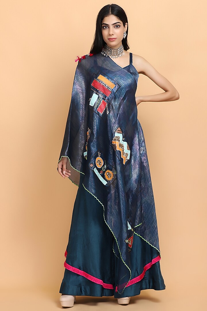 Electric Blue Hand Painted Cape Set by Arpita Sulakshana at Pernia's Pop Up Shop