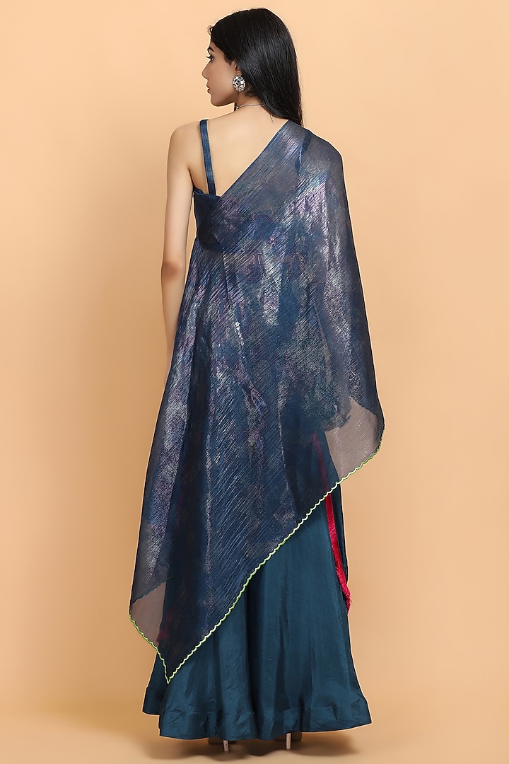 Electric Blue Hand Painted Cape Set by Arpita Sulakshana at Pernia's Pop Up Shop