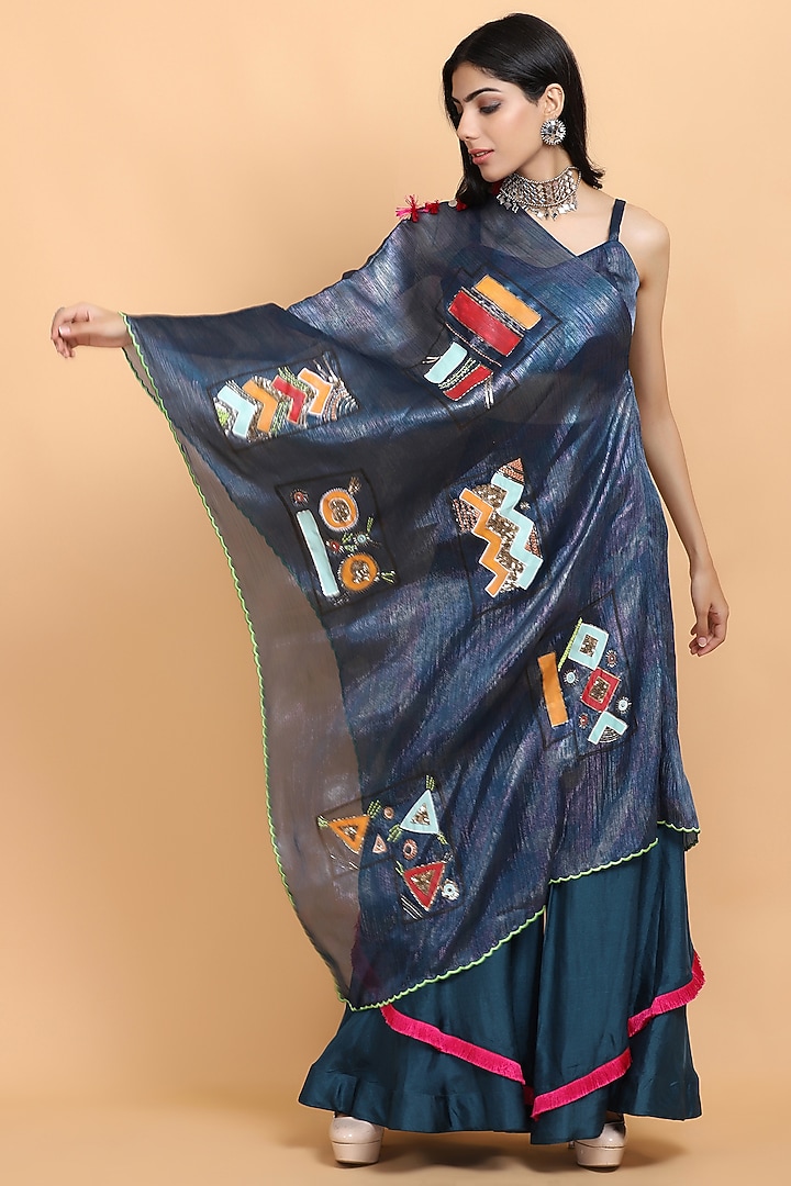 Electric Blue Hand Painted Cape Set by Arpita Sulakshana at Pernia's Pop Up Shop