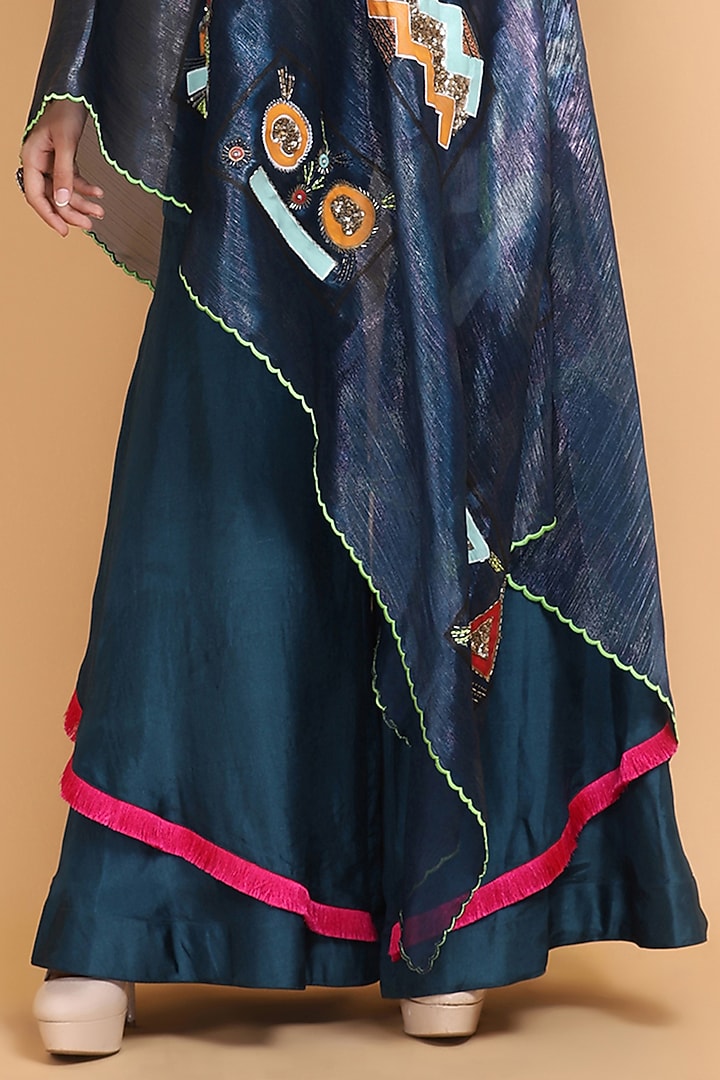 Electric Blue Hand Painted Cape Set by Arpita Sulakshana at Pernia's Pop Up Shop
