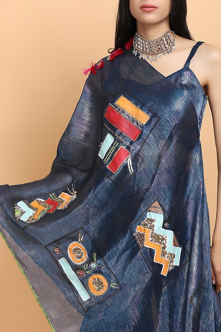 Electric Blue Hand Painted Cape Set by Arpita Sulakshana at Pernia's Pop Up Shop