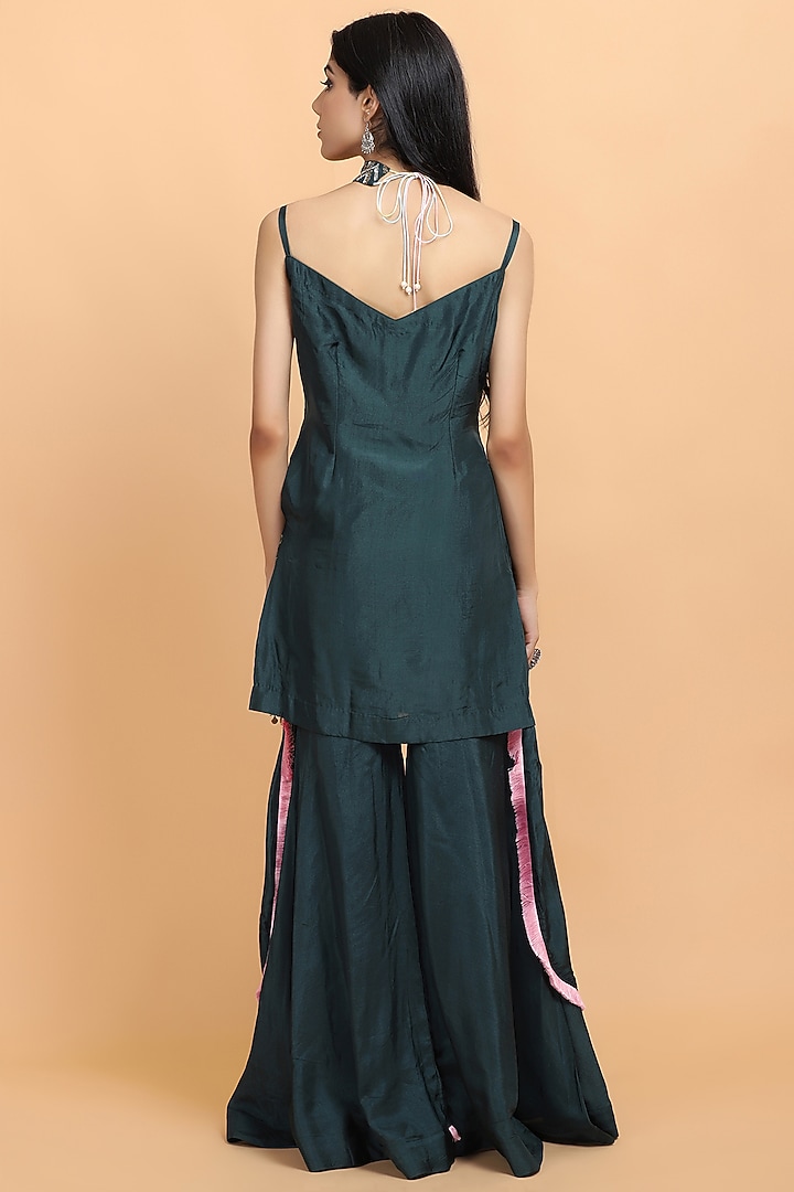 Bottle Green Silk Gharara Set by Arpita Sulakshana at Pernia's Pop Up Shop