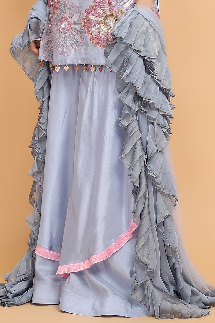 Ice Blue Silk Gharara Set by Arpita Sulakshana at Pernia's Pop Up Shop