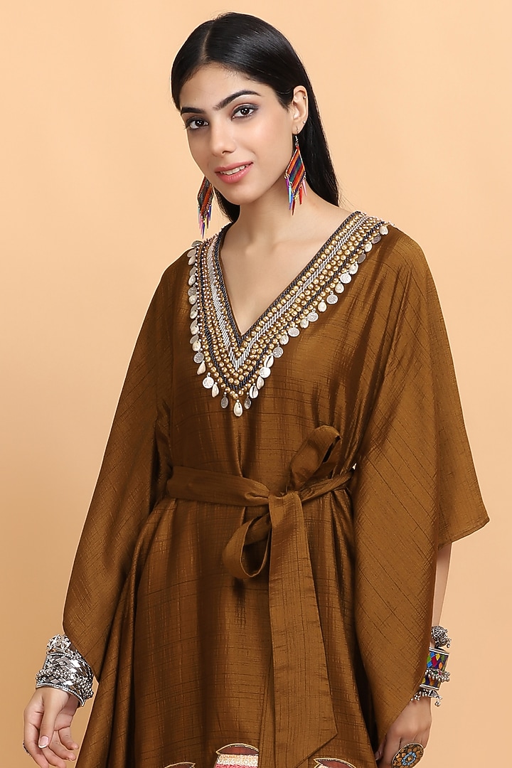 Rust Hand Painted Kaftan by Arpita Sulakshana at Pernia's Pop Up Shop
