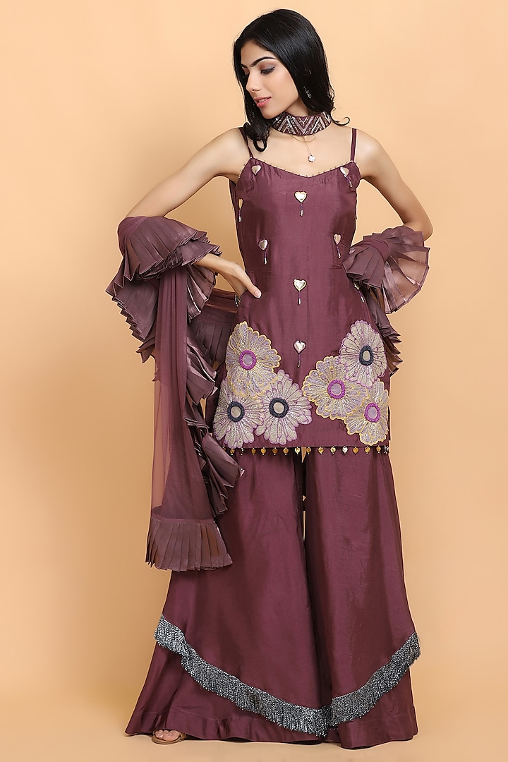Purple Silk Gharara Set by Arpita Sulakshana
