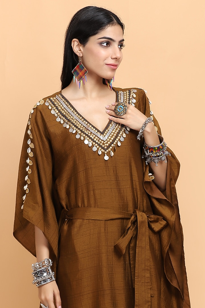 Brown Embroidered Kaftan by Arpita Sulakshana at Pernia's Pop Up Shop