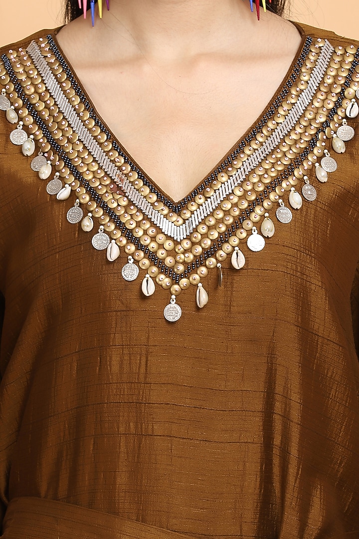 Brown Embroidered Kaftan by Arpita Sulakshana at Pernia's Pop Up Shop