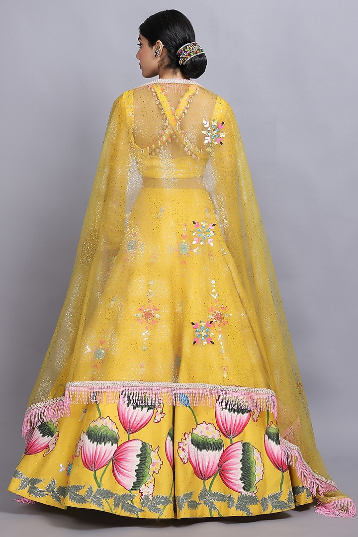 Canary Yellow Hand Painted Wedding Lehenga Set by Arpita Sulakshana at Pernia's Pop Up Shop