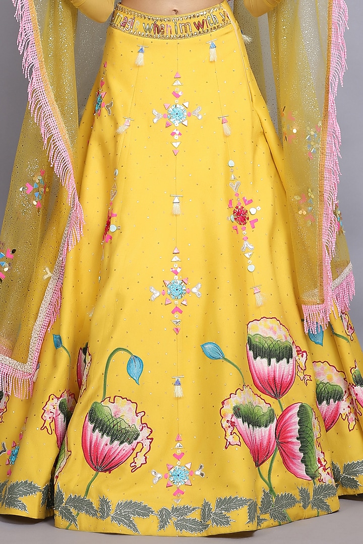 Canary Yellow Hand Painted Wedding Lehenga Set by Arpita Sulakshana at Pernia's Pop Up Shop
