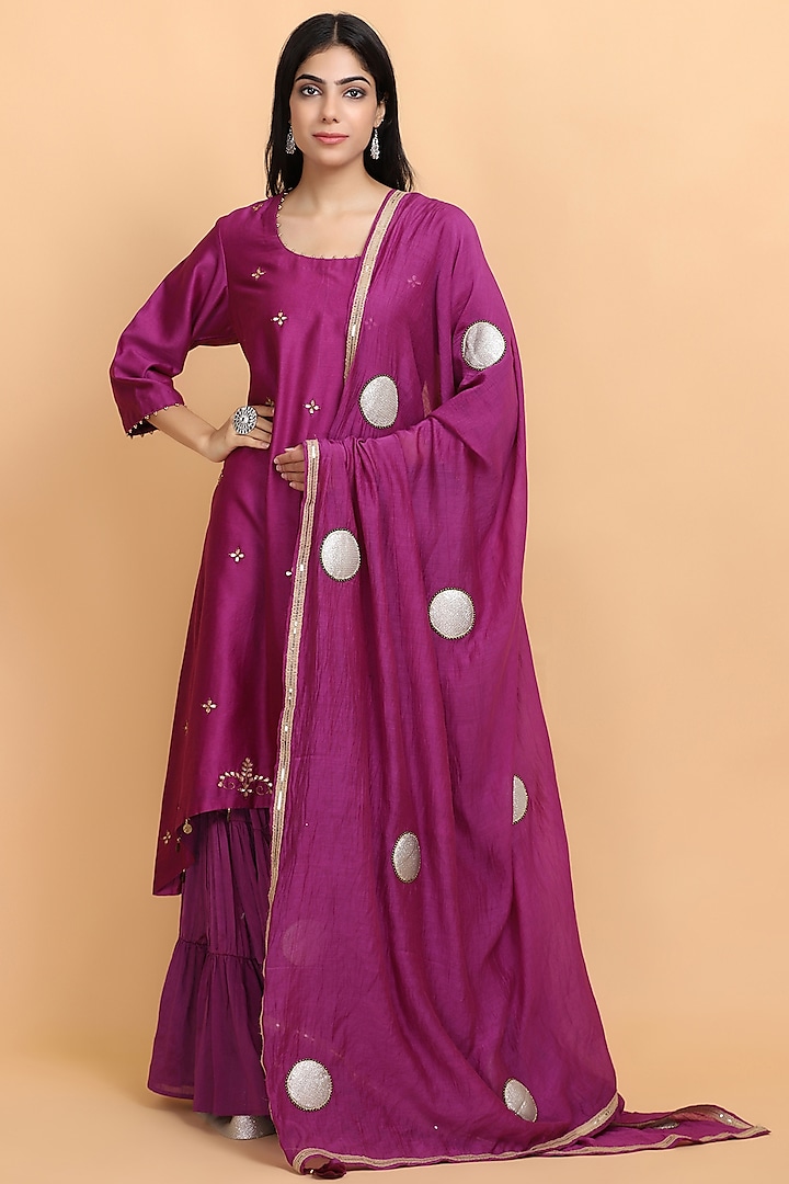 Purple Chanderi Silk Gharara Set by Arpita Sulakshana