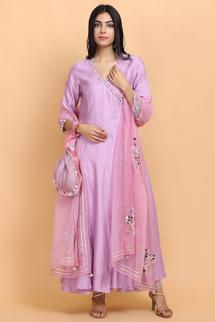 Lilac Chanderi Silk Anarkali Set by Arpita Sulakshana at Pernia's Pop Up Shop