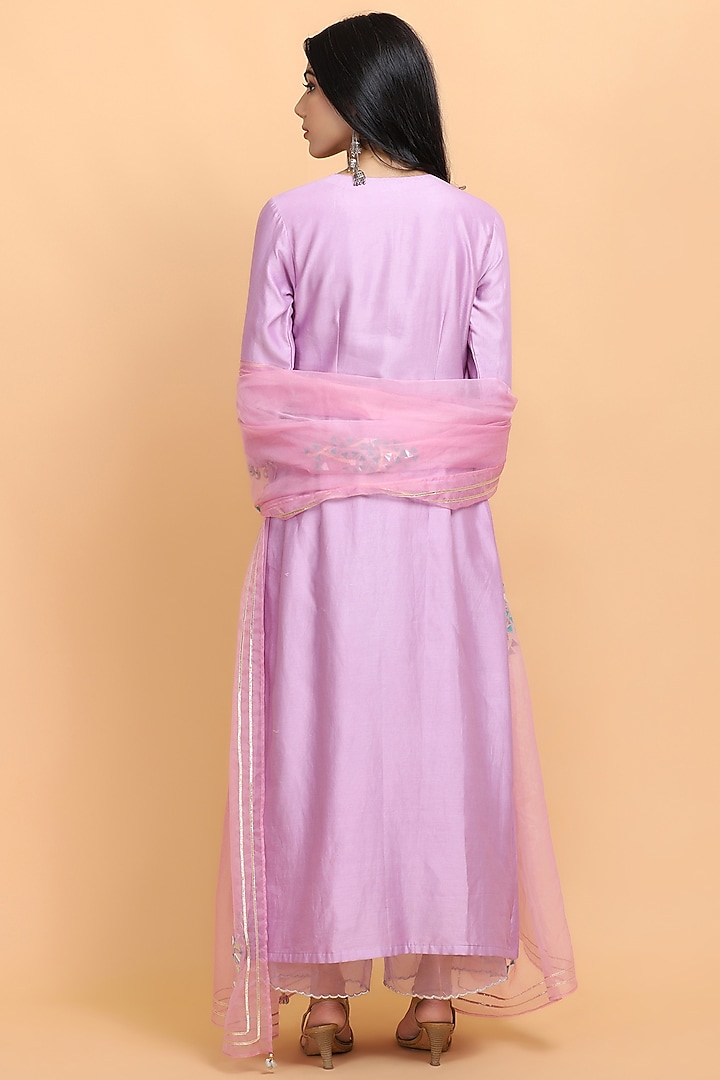 Lilac Chanderi Silk Party Wear Anarkali Set by Arpita Sulakshana at Pernia's Pop Up Shop