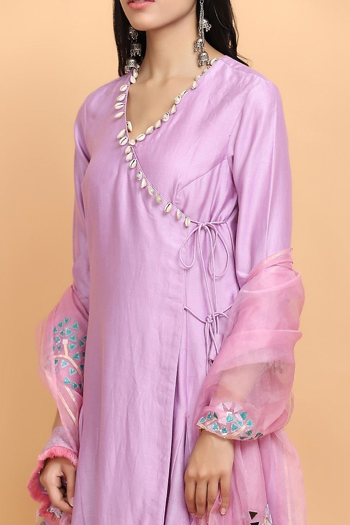 Lilac Chanderi Silk Party Wear Anarkali Set by Arpita Sulakshana at Pernia's Pop Up Shop