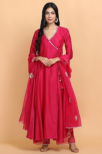 Pink Chanderi Silk Party Wear Anarkali Set by Arpita Sulakshana at Pernia's Pop Up Shop