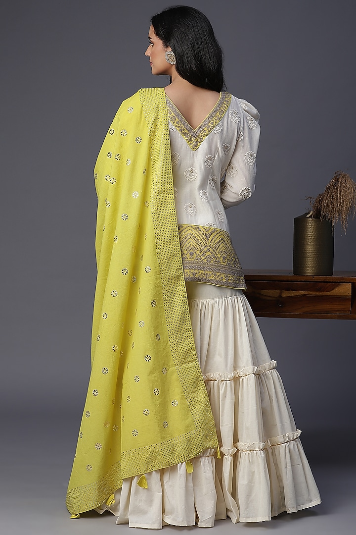 Ivory Chanderi Cotton Layered Gharara Set by Arpita Sulakshana at Pernia's Pop Up Shop