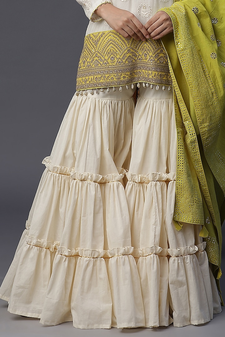 Ivory Chanderi Cotton Layered Gharara Set by Arpita Sulakshana at Pernia's Pop Up Shop