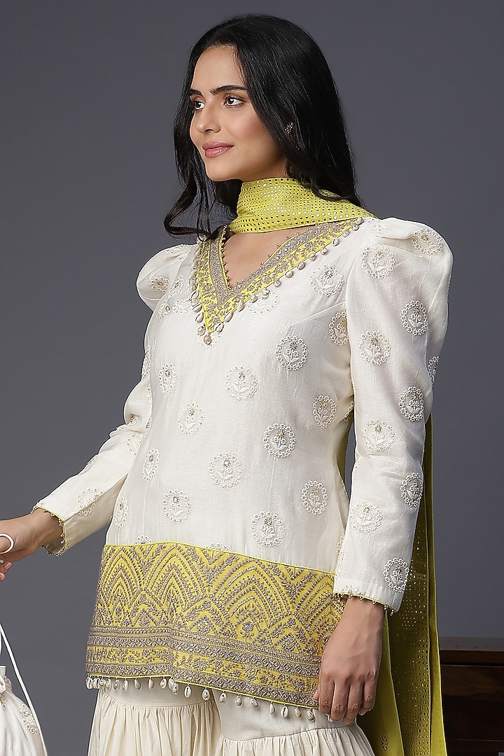 Ivory Chanderi Cotton Layered Gharara Set by Arpita Sulakshana at Pernia's Pop Up Shop