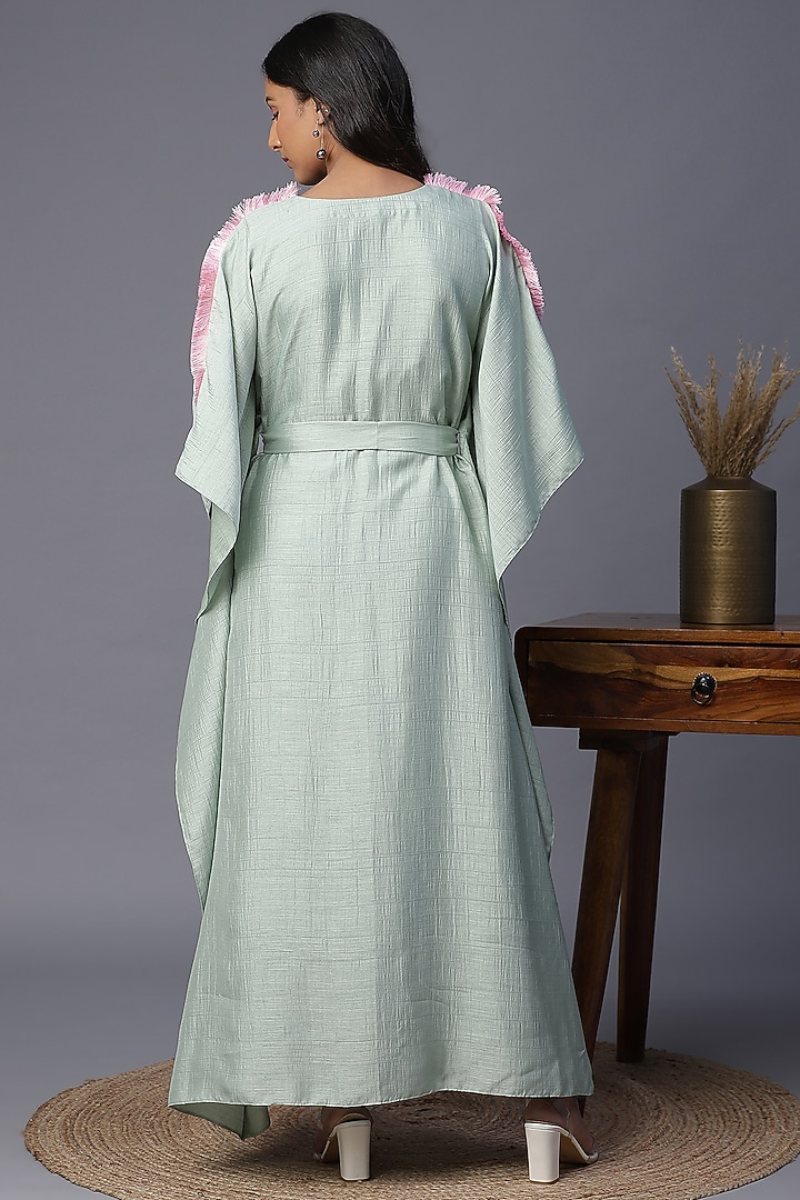Sea Green Embroidered Kaftan With Belt by Arpita Sulakshana at Pernia's Pop Up Shop