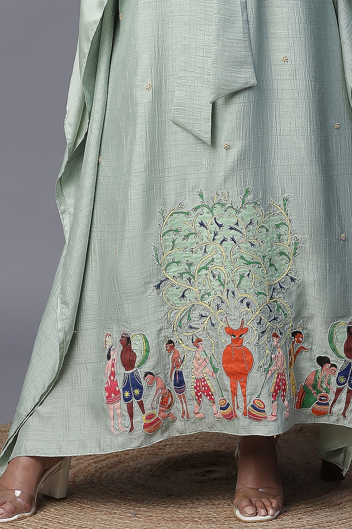 Sea Green Embroidered Kaftan With Belt by Arpita Sulakshana at Pernia's Pop Up Shop