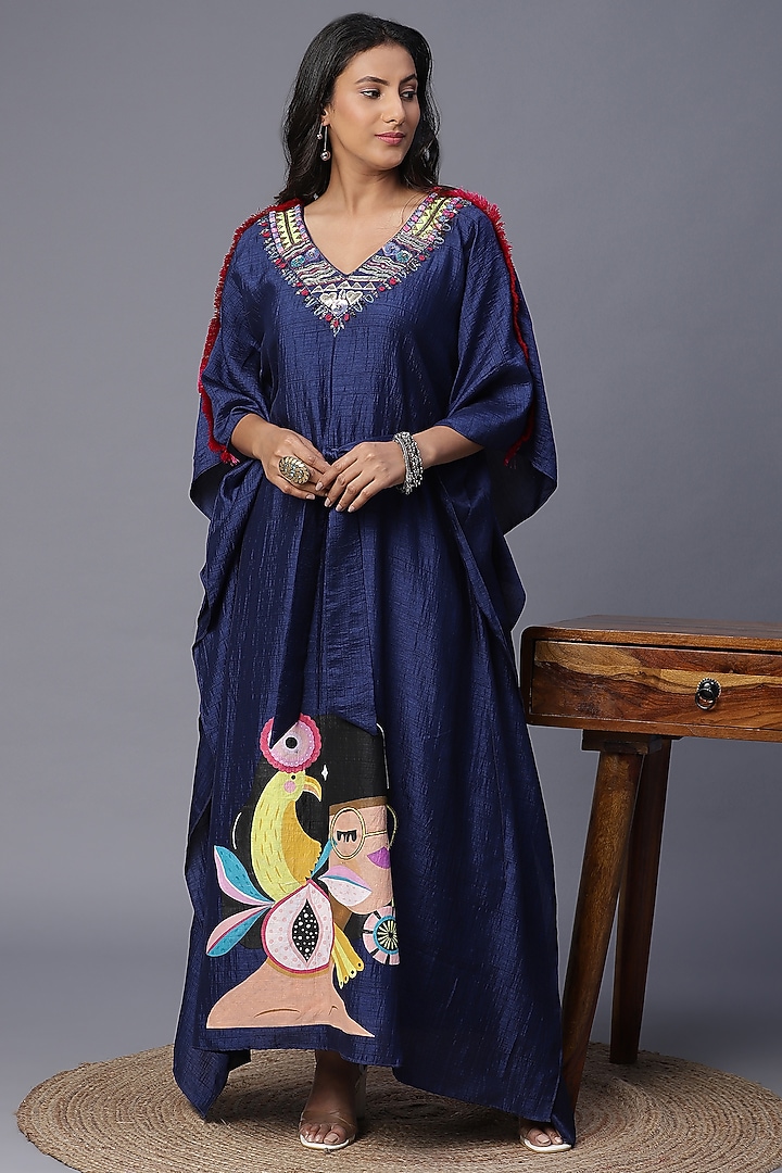 Electric Blue Hand Painted Kaftan by Arpita Sulakshana at Pernia's Pop Up Shop
