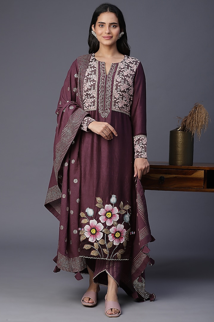 Taupe Hand Painted Kurta Set by Arpita Sulakshana at Pernia's Pop Up Shop