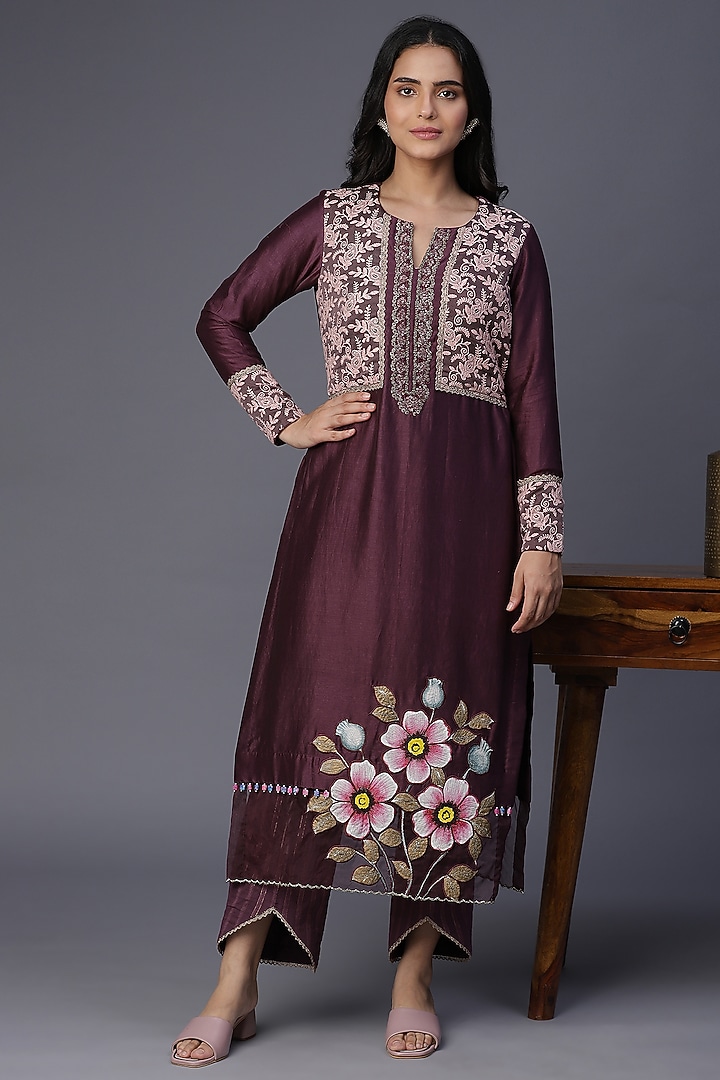 Taupe Hand Painted Kurta Set by Arpita Sulakshana at Pernia's Pop Up Shop