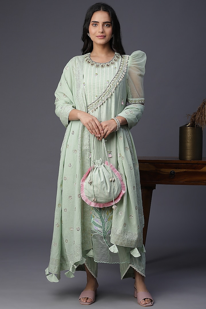 Sea Green Hand Painted Kurta Set by Arpita Sulakshana at Pernia's Pop Up Shop