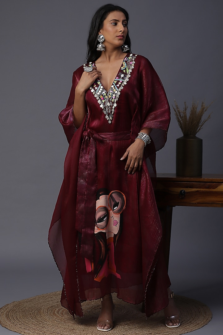 Wine Hand Painted Kaftan by Arpita Sulakshana at Pernia's Pop Up Shop