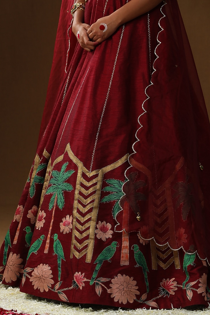 Maroon Raw Silk Thread Embroidered Wedding Anarkali Set by Arpita Sulakshana at Pernia's Pop Up Shop