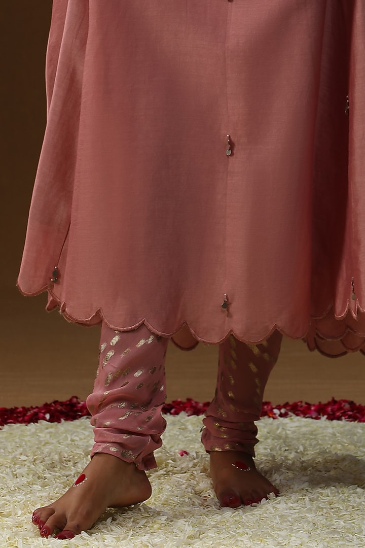 Old Rose Chanderi Silk Floral Hand Painted Kurta Set by Arpita Sulakshana at Pernia's Pop Up Shop