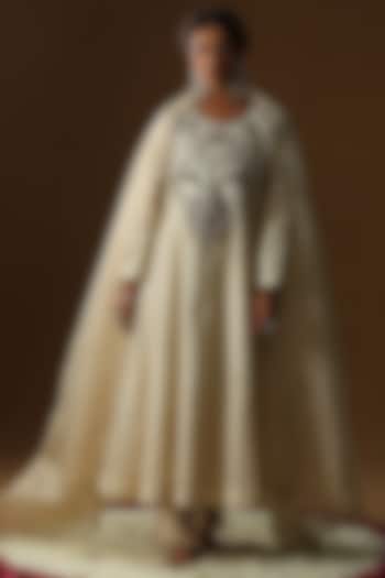 Ivory Chanderi Silk Stripe Textured Kurta Set by Arpita Sulakshana at Pernia's Pop Up Shop