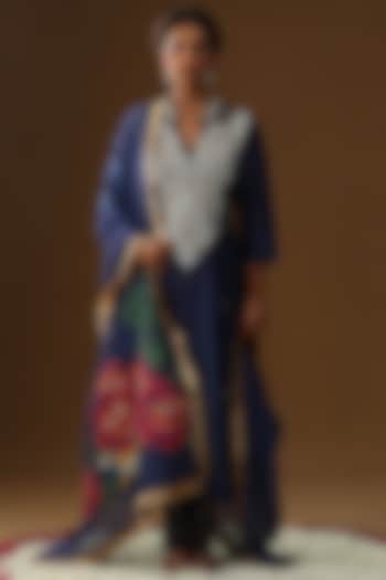 Royal Blue Chanderi Silk Kurta Set by Arpita Sulakshana at Pernia's Pop Up Shop