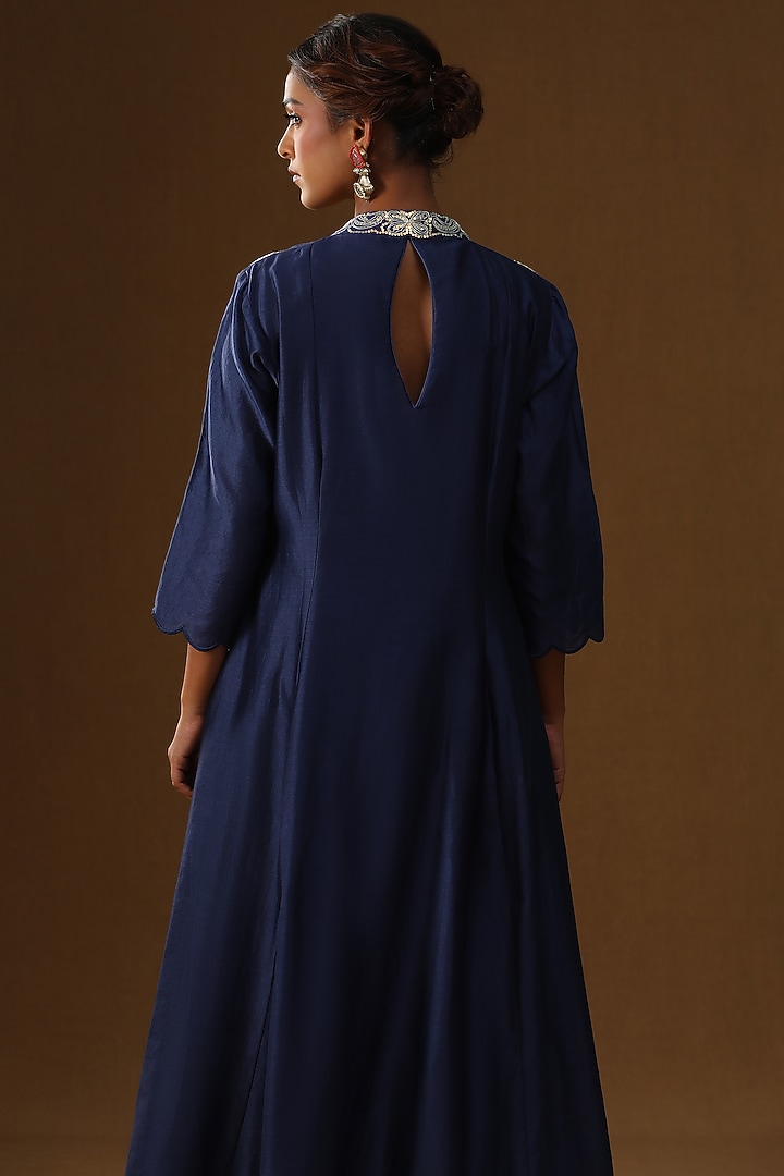 Royal Blue Chanderi Silk Kurta Set by Arpita Sulakshana at Pernia's Pop Up Shop