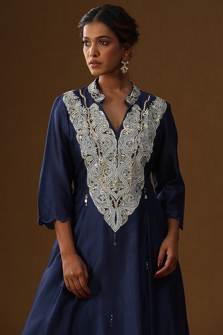 Royal Blue Chanderi Silk Kurta Set by Arpita Sulakshana at Pernia's Pop Up Shop