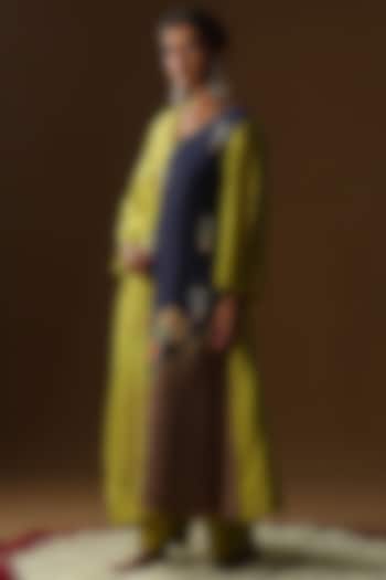 Lime Green & Blue Chanderi Silk Kurta Set by Arpita Sulakshana at Pernia's Pop Up Shop