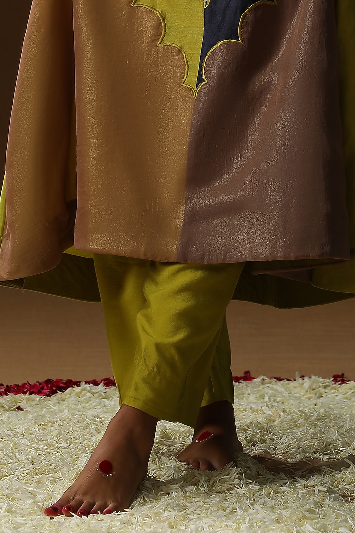 Lime Green & Blue Chanderi Silk Kurta Set by Arpita Sulakshana at Pernia's Pop Up Shop