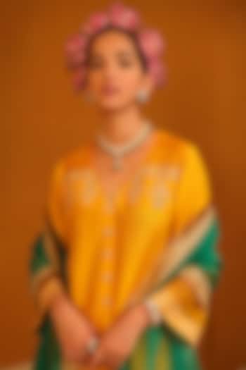 Gold Plated Kundan Polki & Green Drop Pendant Necklace In Sterling Silver by Kaari at Pernia's Pop Up Shop