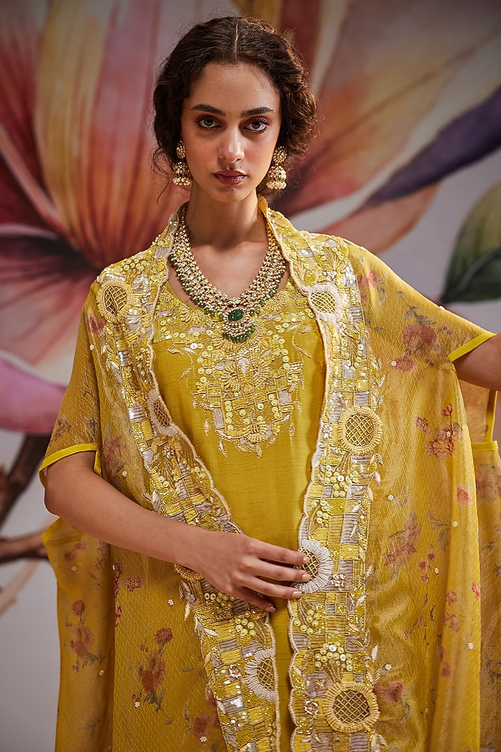 Gold Plated Kundan Polki & Green Drop Necklace In Sterling Silver by Kaari at Pernia's Pop Up Shop